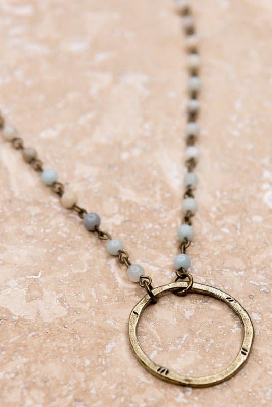 Full Circle Bronze Ring Necklace With Natural Stone - AVAH
