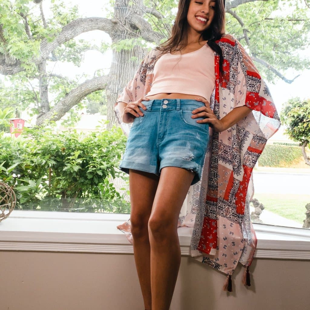 Haley Blue High-Rise Denim Shorts - AVAH