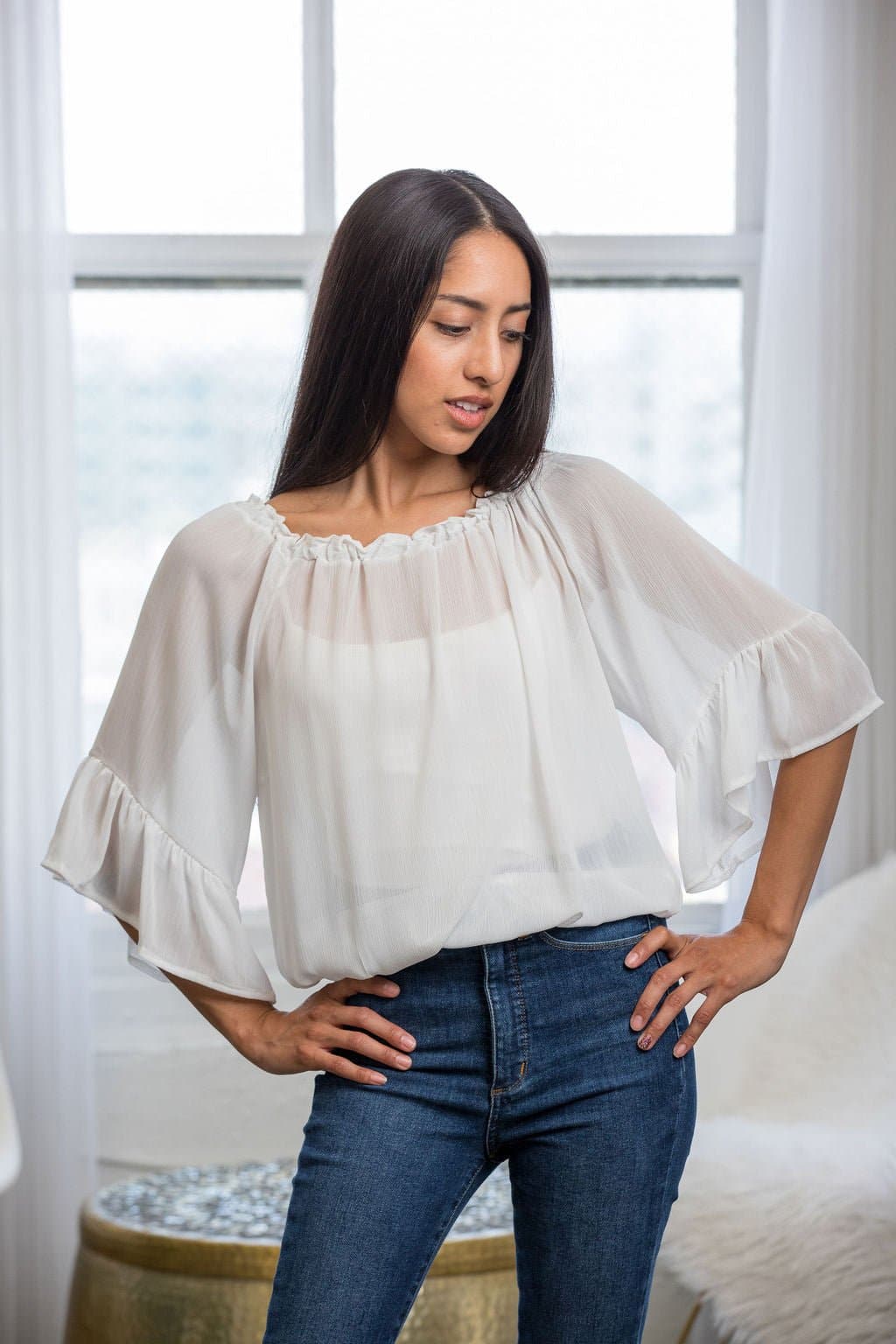 It's A Breeze Off The Shoulder Blouse - White - AVAH