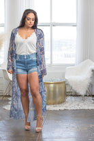 Maxine Bohemian Long Sleeve Blue Cover Up - AVAH