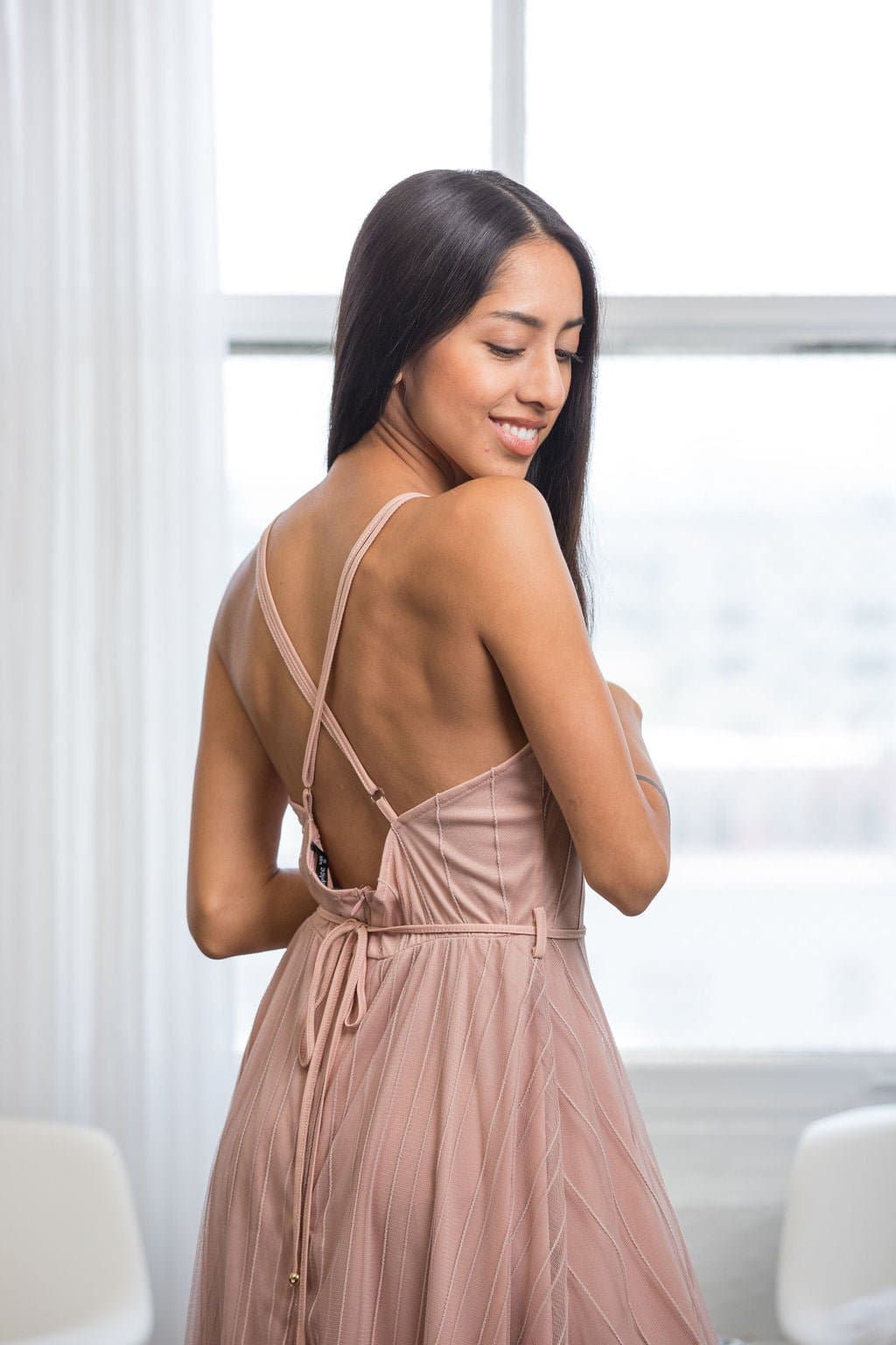 AVAH-Sadie Mauve Tulle Spring Midi Dress