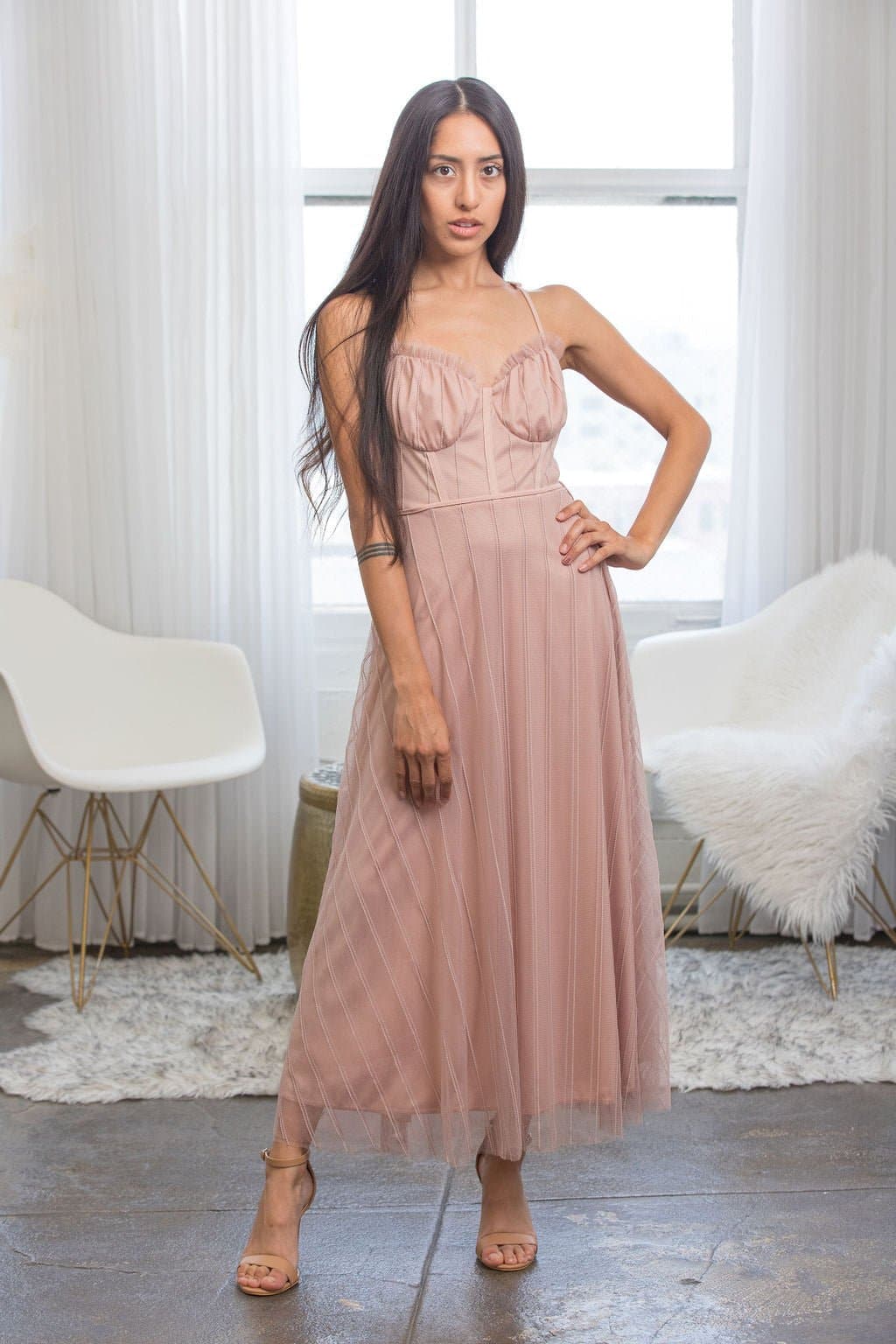 AVAH-Sadie Mauve Tulle Spring Midi Dress