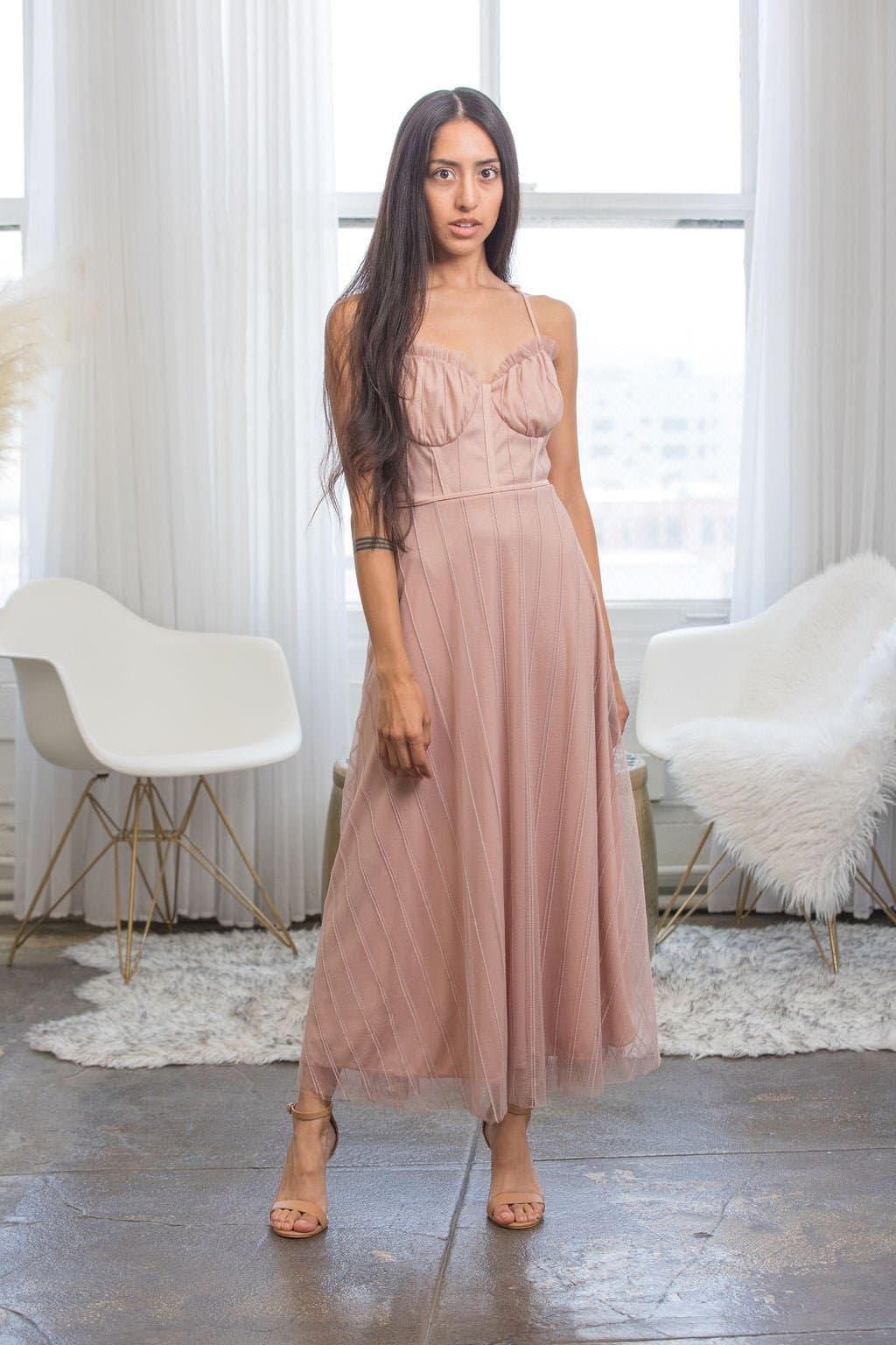 AVAH-Sadie Mauve Tulle Spring Midi Dress