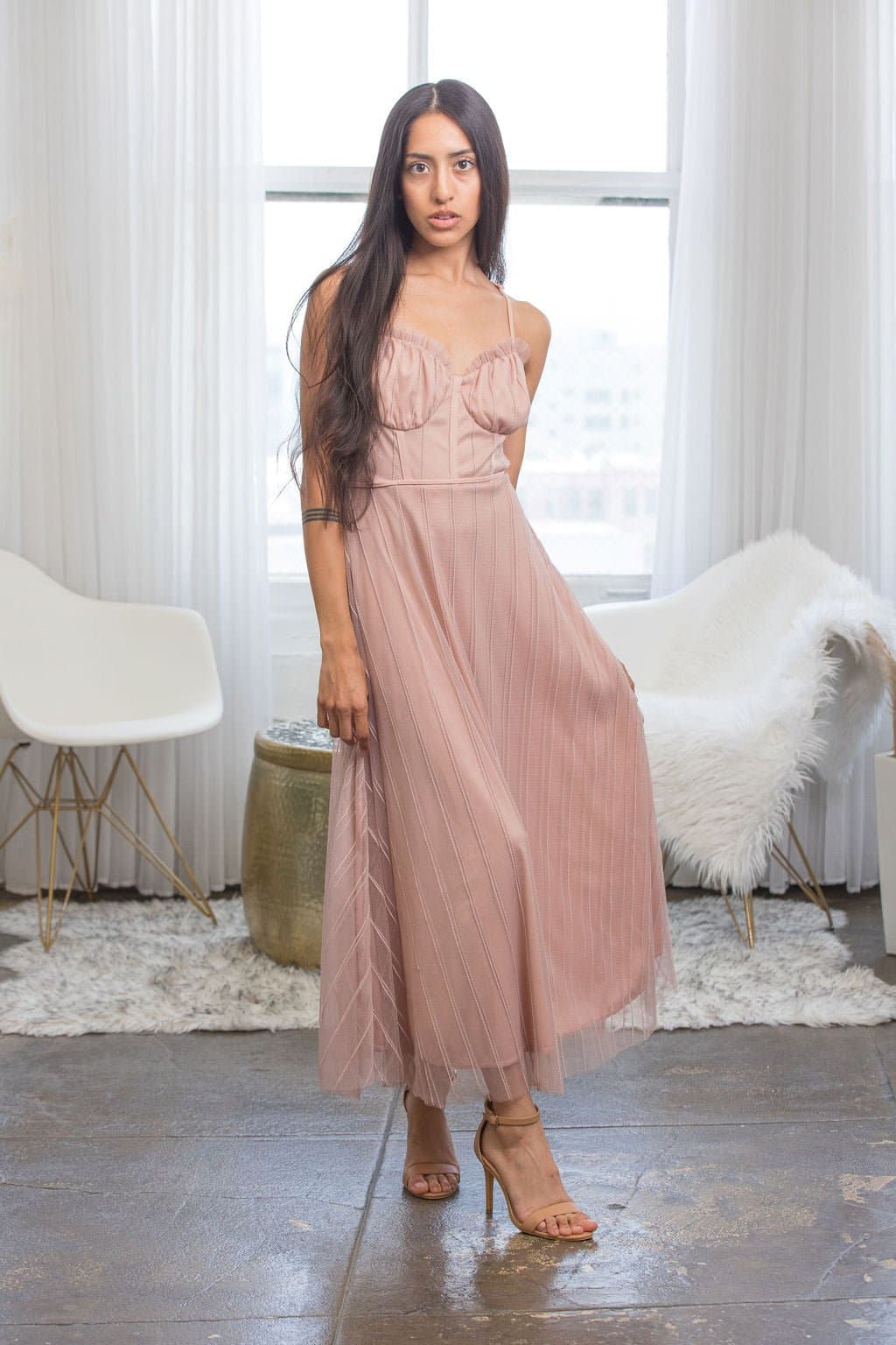 AVAH-Sadie Mauve Tulle Spring Midi Dress