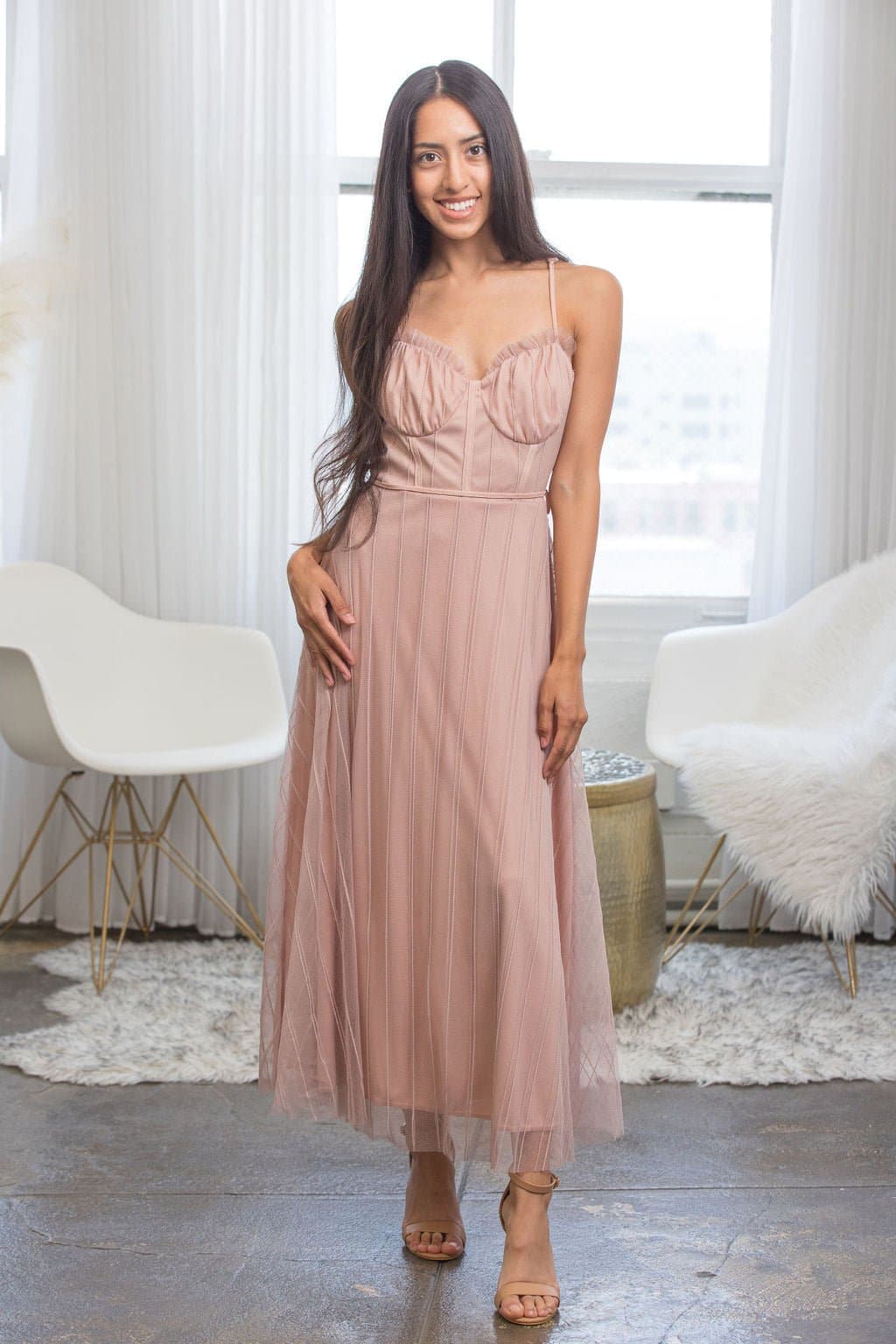 AVAH-Sadie Mauve Tulle Spring Midi Dress