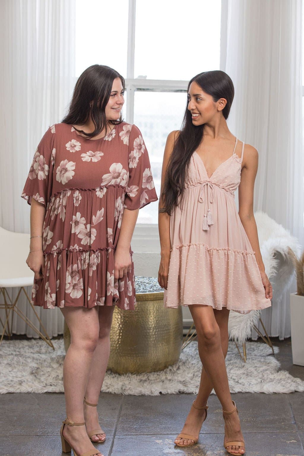 Sofia Dusty Pink Babydoll Dress-AVAH