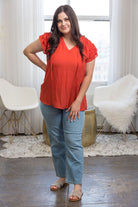 Sweet & Spicy Ruffled Drawstring V-Neck Top - Saffron - AVAH