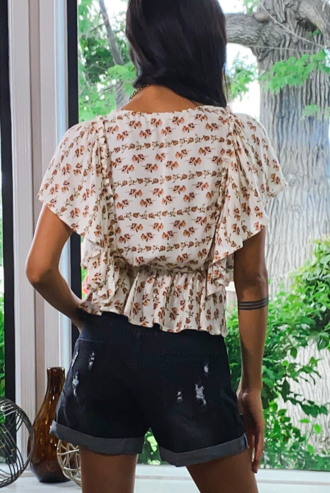 Venice Floral Print Ruffle Butterfly Sleeve Top - AVAH