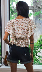 Venice Floral Print Ruffle Butterfly Sleeve Top - AVAH
