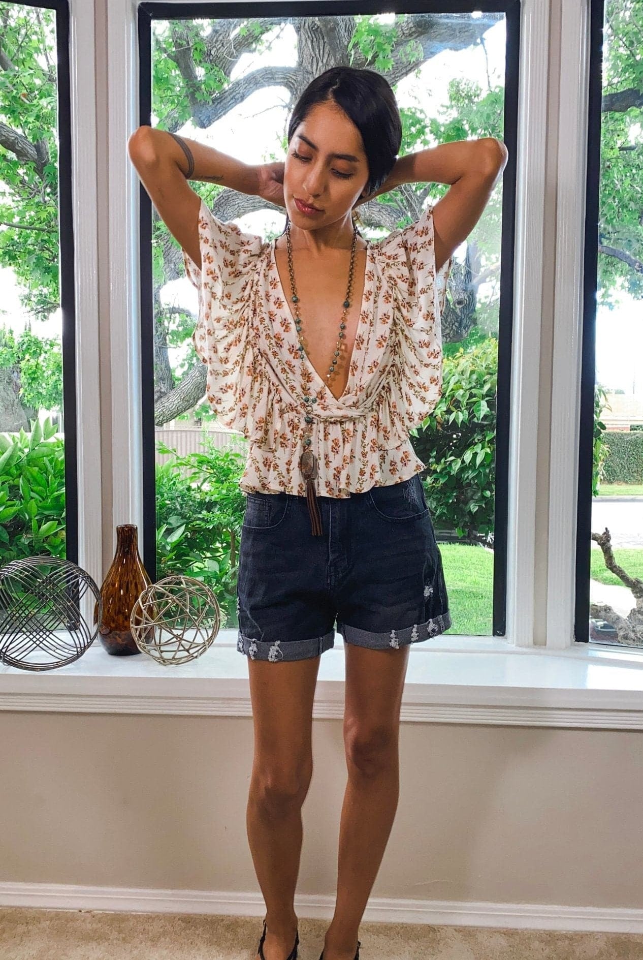 Venice Floral Print Ruffle Butterfly Sleeve Top - AVAH