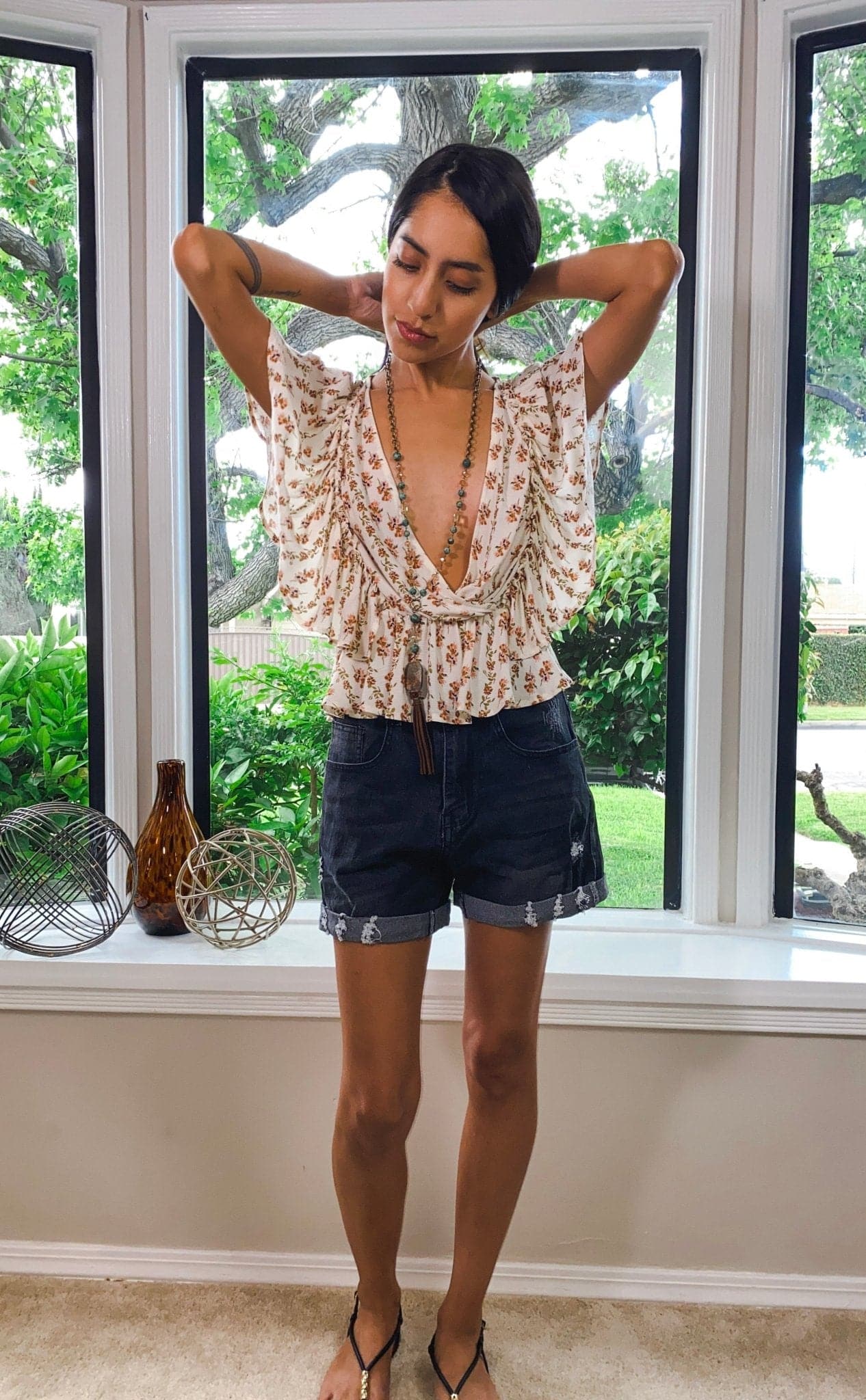 Venice Floral Print Ruffle Butterfly Sleeve Top - AVAH