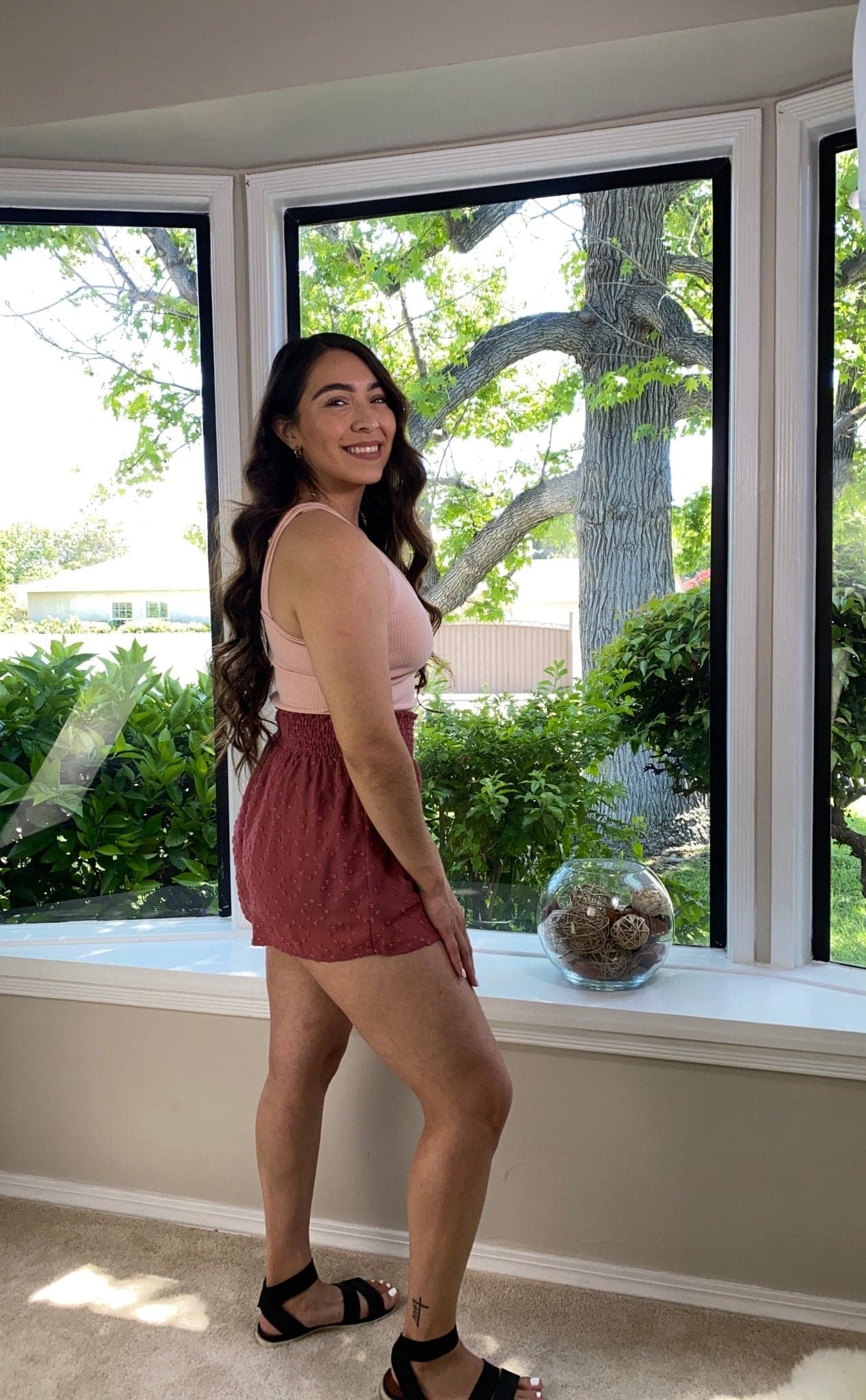 Vintage Rose Textured Smocked Waist Shorts - AVAH