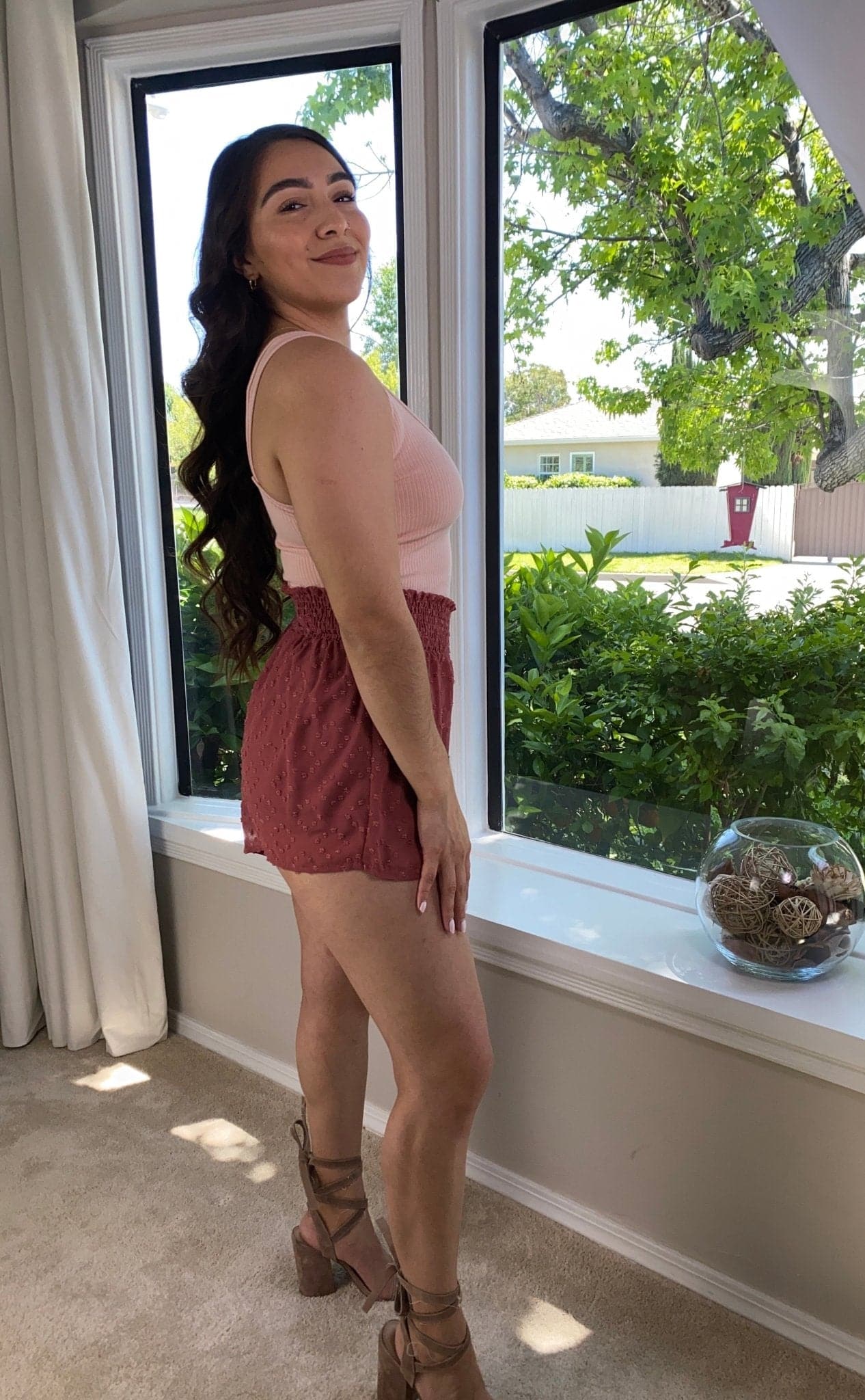 Vintage Rose Textured Smocked Waist Shorts - AVAH