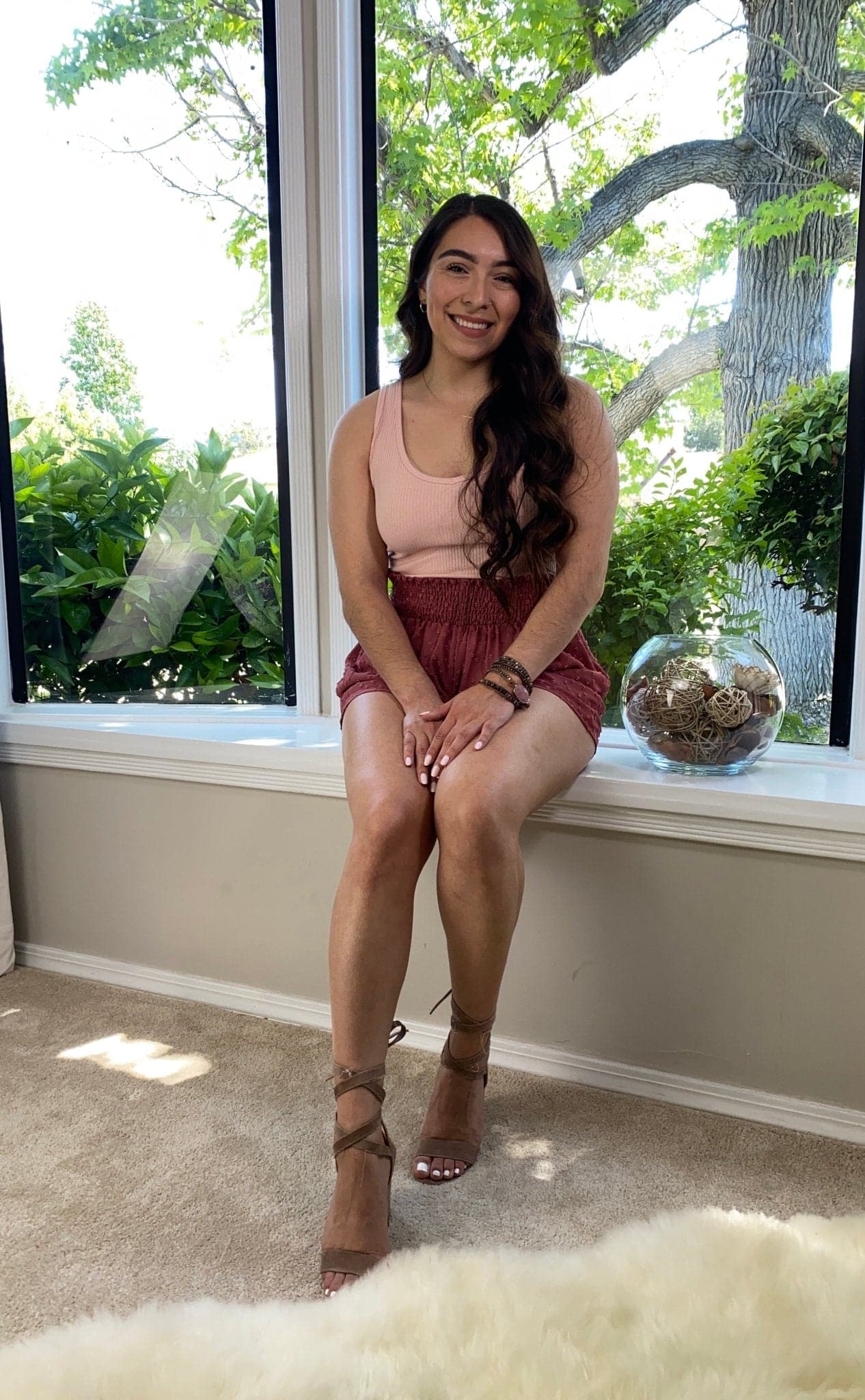 Vintage Rose Textured Smocked Waist Shorts - AVAH