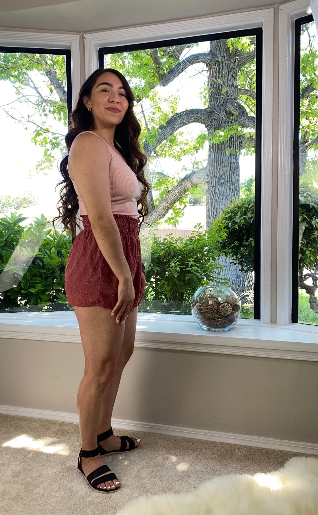 Vintage Rose Textured Smocked Waist Shorts - AVAH