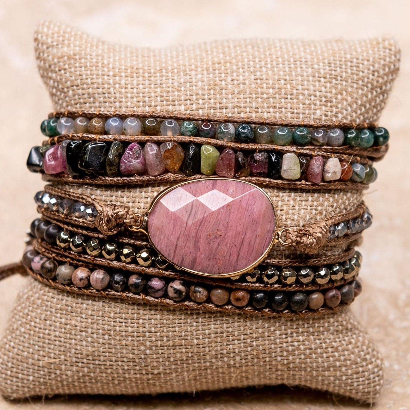 Wrap It Up Rose Quartz Leather Strand Bracelet - AVAH