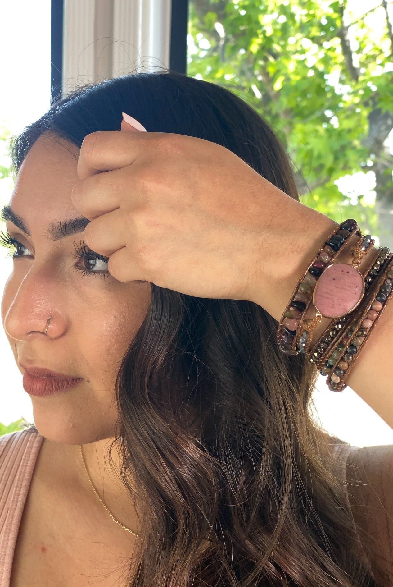 Wrap It Up Rose Quartz Leather Strand Bracelet - AVAH