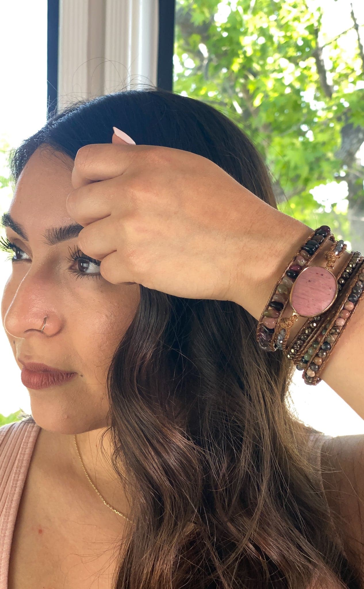 Wrap It Up Rose Quartz Leather Strand Bracelet - AVAH