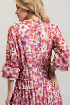 AVAH-Mila Floral Long Sleeve Maxi Dress-Pink Red and White 