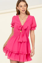 AVAH-Lacey V-Neck Ruffle Mini Dress-Fuchsia 