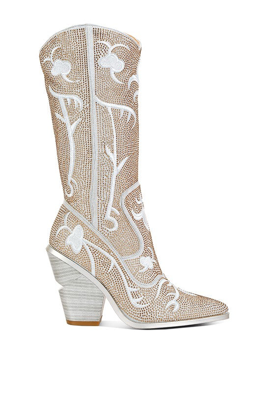 Destiny Rhinestone Embellished Calf Boots-Silver-AVAH