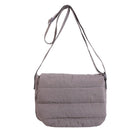 Gray quilted shoulder bag on a white background