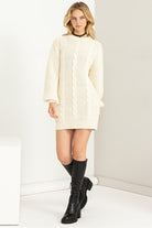 Cable-Knit Ribbed Sweater Dress-Cream-Avah