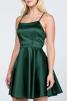 Dark green skater dress with open back tie detail
