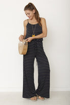 AVAH-Casual Crush Striped Sleeveless Wide Leg Jumpsuit-Navy