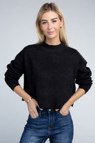 Sophisticated Warmth Mock Neck Pullover Sweater-Black-Avah