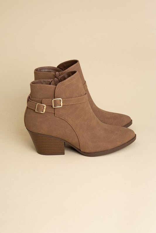 Ankle Boots With Buckle Detail - Tan-Avah