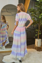 Paint The Town V-Neck Short Sleeve Maxi Dress-Lilac Multi-Avah Couture