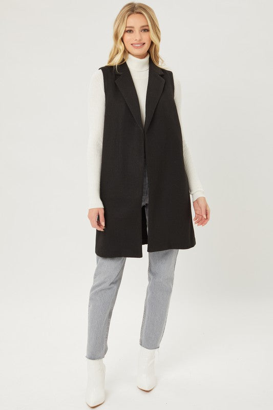 Modern Sophistication Fleece Longline Vest-Black-Avah