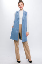 Modern Sophistication Fleece Longline Vest-Blue-Avah