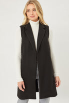 Modern Sophistication Fleece Longline Vest-Black-Avah