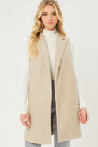 Modern Sophistication Fleece Longline Vest-Oatmeal-Avah