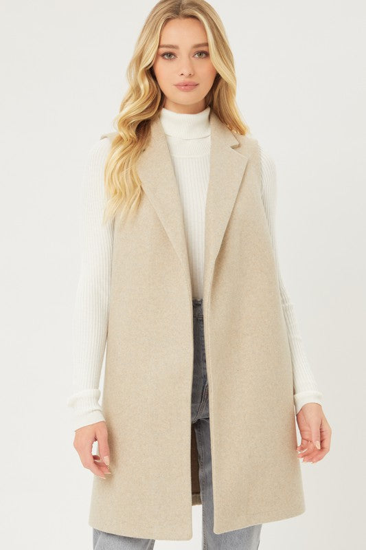 Modern Sophistication Fleece Longline Vest-Oatmeal-Avah