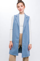 Modern Sophistication Fleece Longline Vest-Blue-Avah