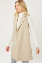 Modern Sophistication Fleece Longline Vest-Oatmeal-Avah