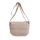 Beige quilted shoulder bag on a white background