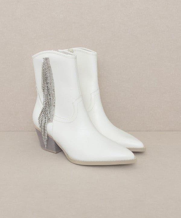 Rhinestone Fringe Cowboy Boots-White-Avah Couture