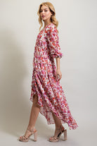 AVAH-Mila Floral Long Sleeve Maxi Dress-Pink Red and White 