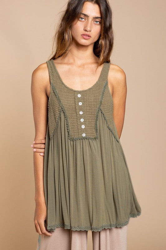 No Excuses Thermal Knit Flowy Tank Top-Olive-AVAH