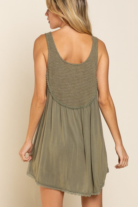 No Excuses Thermal Knit Flowy Tank Top-Olive-AVAH