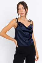 Touch Of Luxe Cowl Neck Cami Top-Navy-Avah Couture
