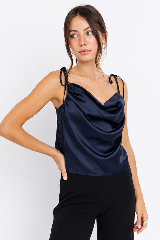 Touch Of Luxe Cowl Neck Cami Top-Navy-Avah Couture