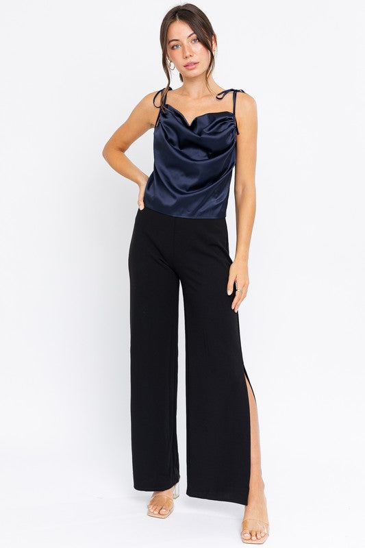 Touch Of Luxe Cowl Neck Cami Top-Navy-Avah Couture