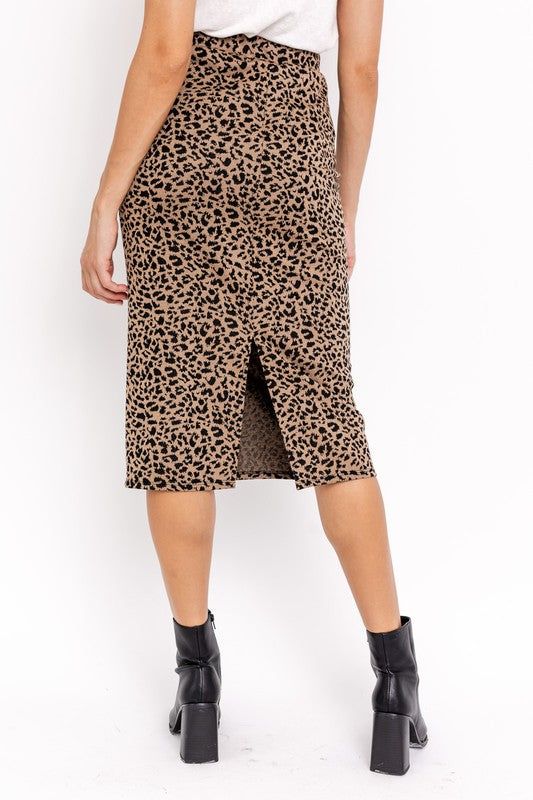 Be Bold Leopard Midi Skirt - Brown-Avah