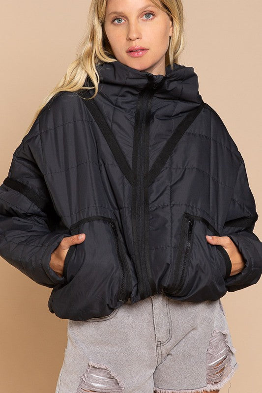 Indispensable Quilted Jacket with Zipper Closure-Black-Avah