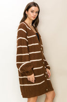 Suzanne Oversized Striped Cardigan Sweater - Brown-Avah